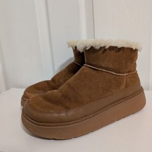 Fitflop Womens Boots Gen FF Ultra Mini Shearling Suede Shoes Tan Size 7